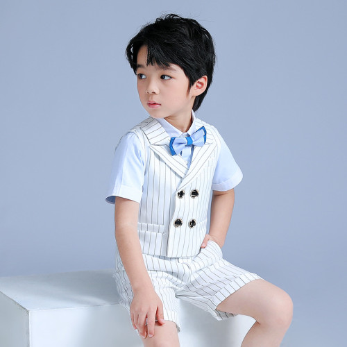 2023男童禮服夏裝新款兒童背帶褲馬甲套裝帥氣鋼琴主持合唱演出服