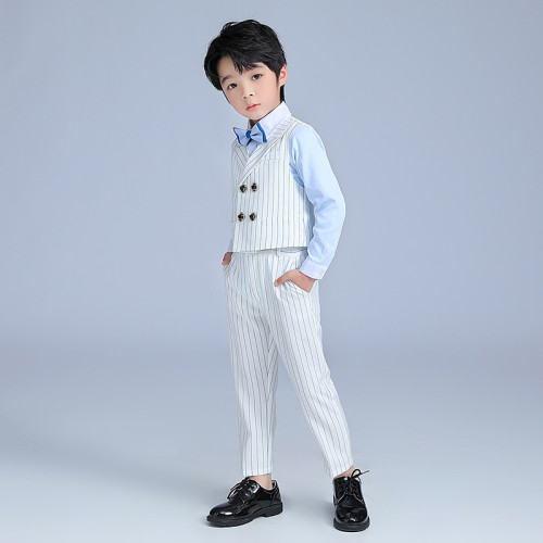 2023男童禮服夏裝新款兒童背帶褲馬甲套裝帥氣鋼琴主持合唱演出服