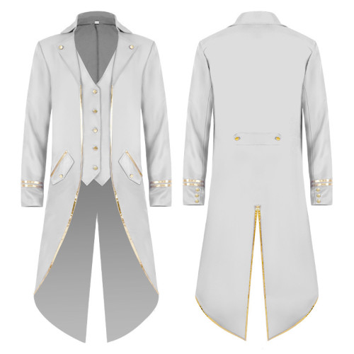 漫之馨2022新款歐美中世紀服裝中長金邊燕尾服萬聖節表演服