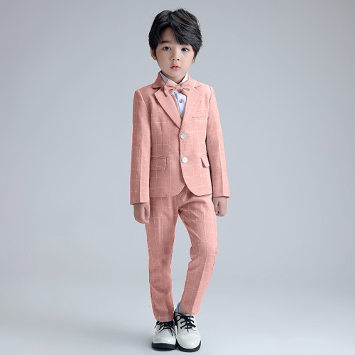 2022春裝新款男女童西裝套裝格子小西服兒童主持表演禮服