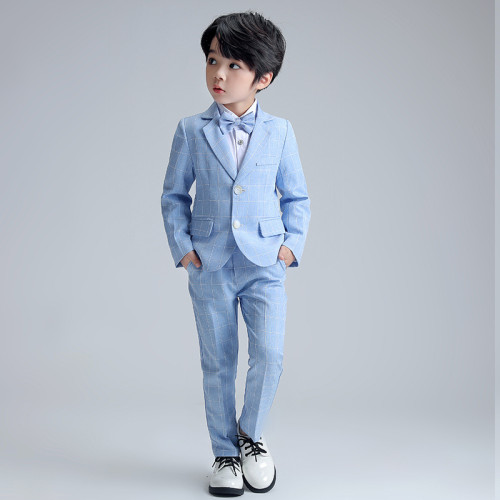 2022春裝新款男女童西裝套裝格子小西服兒童主持表演禮服