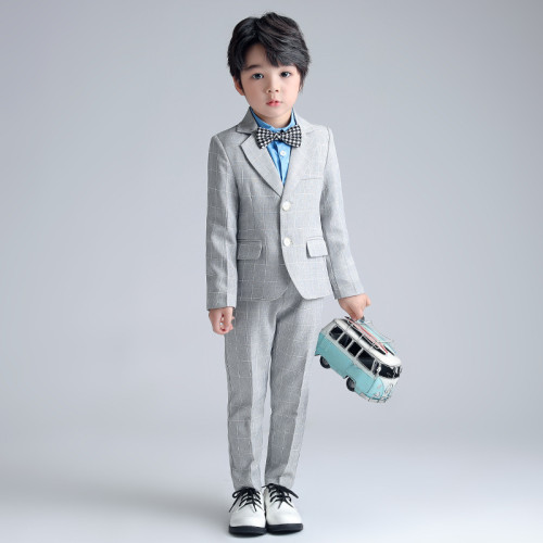 2022春裝新款男女童西裝套裝格子小西服兒童主持表演禮服