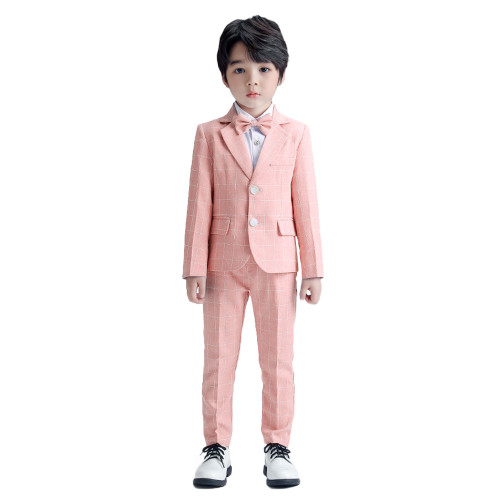 2022春裝新款男女童西裝套裝格子小西服兒童主持表演禮服
