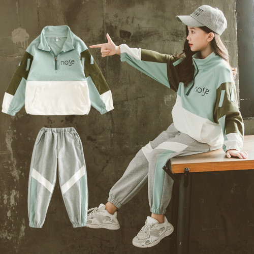 女童春裝2020年新款洋氣套裝兒童網紅秋冬時髦童裝中大童衣服