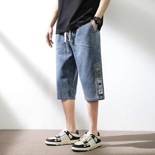 夏季直筒型牛仔運動潮牌男生七分褲短褲