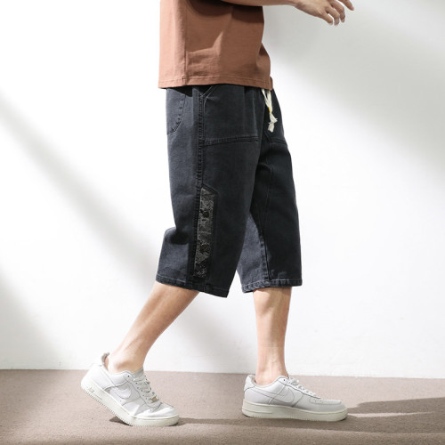 夏季直筒型牛仔運動潮牌男生七分褲短褲