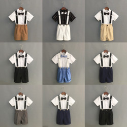 男童背帶褲套裝夏季新款中小童幼兒園西裝演出表演主持人禮服短褲