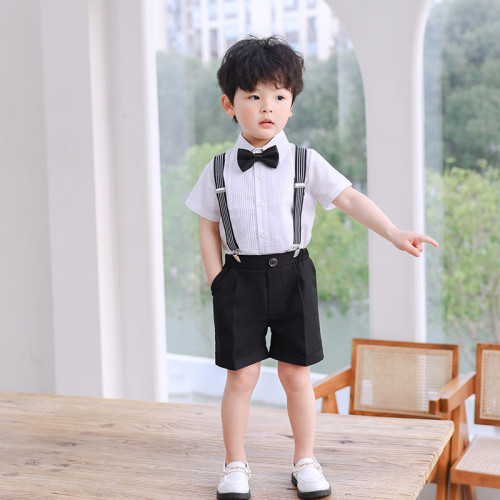 男童背帶褲套裝夏季英倫中小童幼兒園西服演出表演西裝主持人禮服