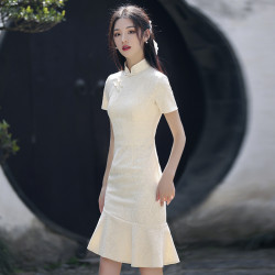 改良旗袍女2022年新款年輕款少女高級氣質小個子高級感日常魚尾裙