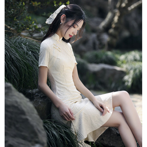 改良旗袍女2022年新款年輕款少女高級氣質小個子高級感日常魚尾裙