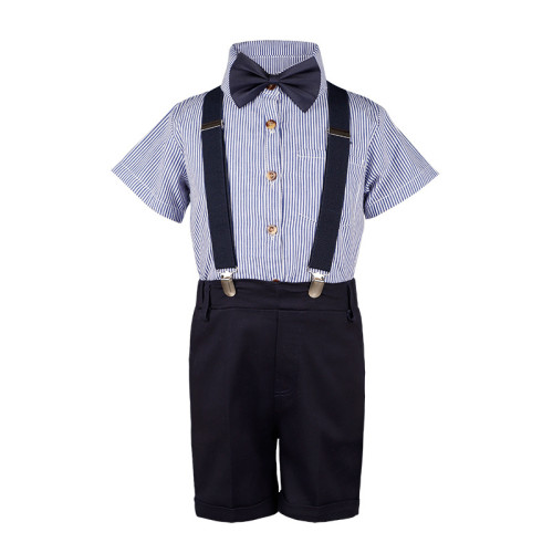 男童背帶褲兩件套學院風夏季新款兒童條紋禮服畢業合唱攝影演出服