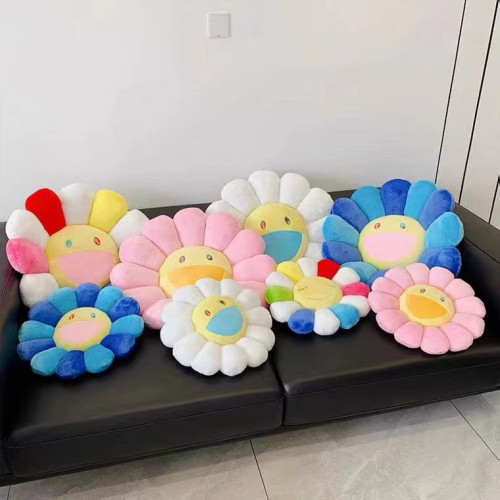 潮牌村上隆七彩太陽花抱枕潮流擺件沙發坐墊靠墊毛絨玩具家居裝飾