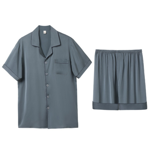 男絲綢短袖短褲睡衣夏季冰絲男士薄款家居服仿真絲兩件套