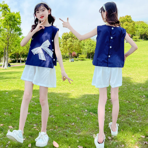 女童夏季套裝2024新款洋氣夏裝中大童時髦薄款短褲兒童夏天兩件套