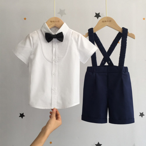 兒童背帶褲套裝夏季男童周嵗生日禮服男寶寶花童西裝嬰兒表演演出