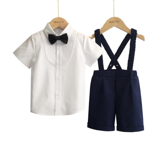 兒童背帶褲套裝夏季男童周嵗生日禮服男寶寶花童西裝嬰兒表演演出