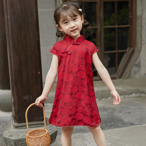 女童旗袍夏季2025新款薄款夏裝兒童漢服連衣裙花朵裙子洋氣公主裙