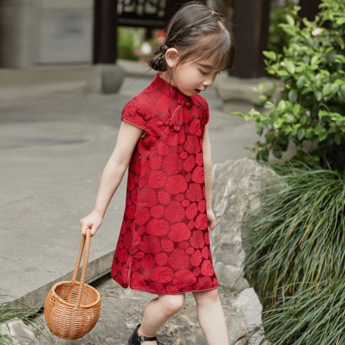 女童旗袍夏季2025新款薄款夏裝兒童漢服連衣裙花朵裙子洋氣公主裙
