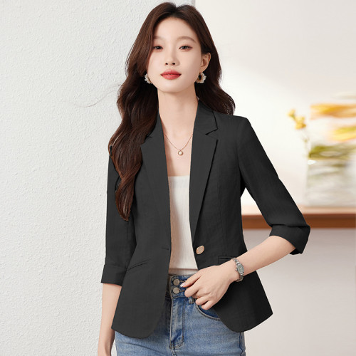 白色小西裝外套女夏薄款2025新款七分袖輕薄西服亞麻短款上衣夏款