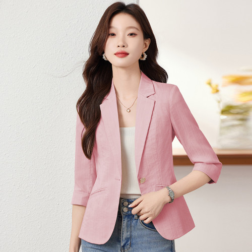 白色小西裝外套女夏薄款2025新款七分袖輕薄西服亞麻短款上衣夏款