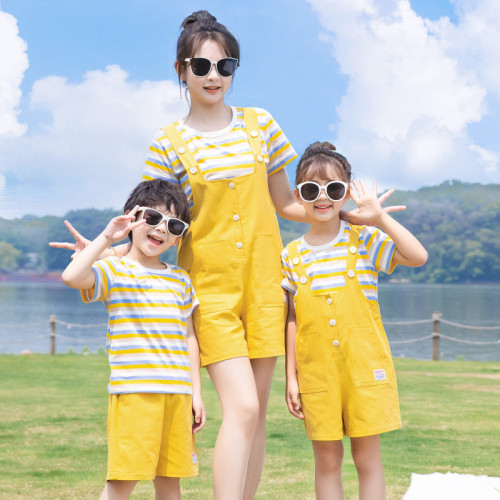 親子裝夏裝2025新款套裝短袖T恤男女氣質韓版背帶裝