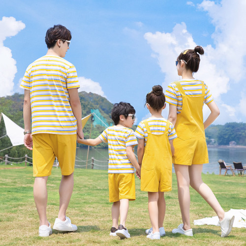 親子裝夏裝2025新款套裝短袖T恤男女氣質韓版背帶裝