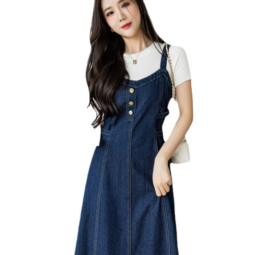 夏季新款大碼牛仔連衣裙女裝赫本風小衆設計女款春秋女吊帶裙