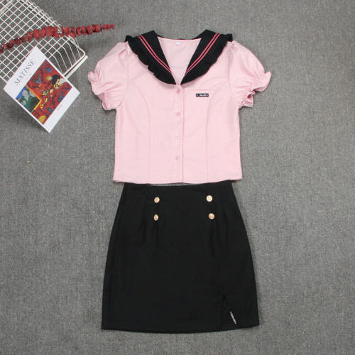 jk製服套裝辣妹2022夏日甜心派日系水手服上衣顯瘦黑色高