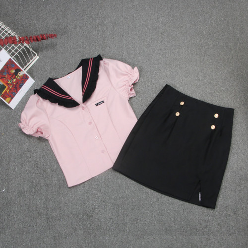 jk製服套裝辣妹2022夏日甜心派日系水手服上衣顯瘦黑色高