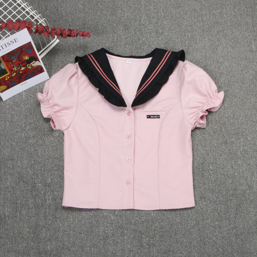 jk製服套裝辣妹2022夏日甜心派日系水手服上衣顯瘦黑色高