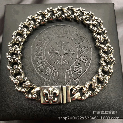 ch克羅伈手鏈S925標寶劍船錨十字花男女手飾歐美復古情侶粗手鏈