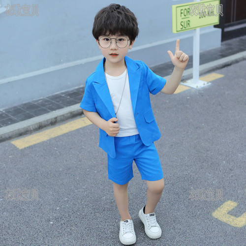 兒童西裝套裝夏款麻西兩件套男童表演服禮服節目主持演出服