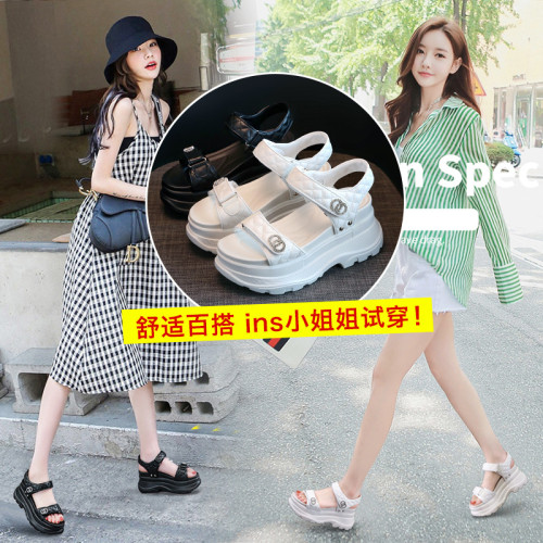 網紅涼鞋女夏外穿ins仙女風2025年新款超火厚底百搭8cm增高水鑽