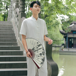 禪修服茶服男禪意打坐衣服中式工作服唐裝上衣中醫養生館推拿技師