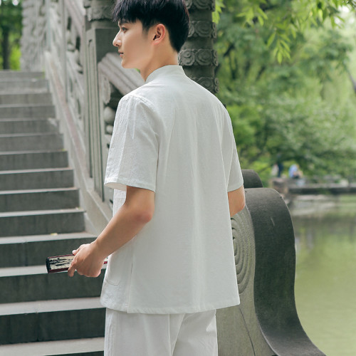禪修服茶服男禪意打坐衣服中式工作服唐裝上衣中醫養生館推拿技師