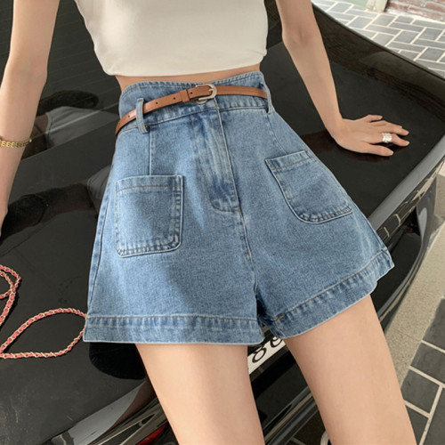 夏季韓版新款設計感工裝濶腿大碼牛仔短褲女高腰寬松百搭顯瘦熱褲