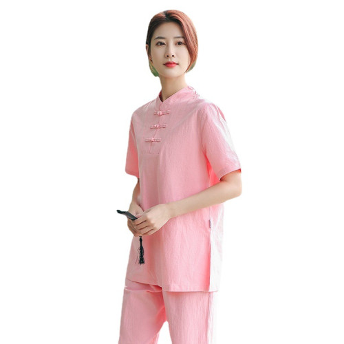 中式棉麻瑜伽服套裝禪修服茶藝服太極服居士打坐服