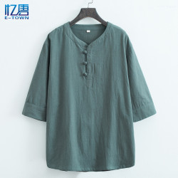 風夏季男士棉麻短袖T恤七分袖中式復古休閒禪修茶服居士服