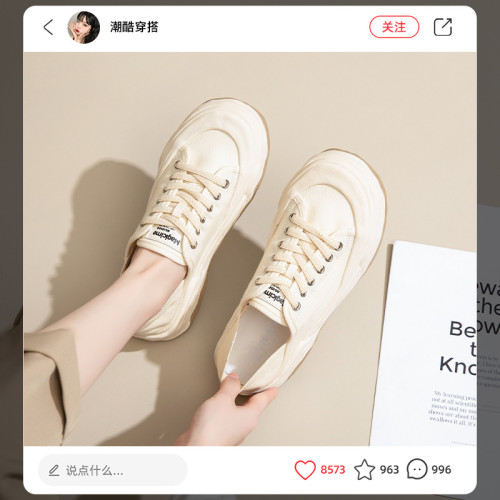 奧古獅登帆布鞋女2025年新款夏季學院風復古小白鞋兩穿休閒板鞋潮