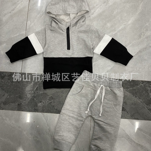純色長袖拼接款連帽衛衣＋長褲套裝  廠價