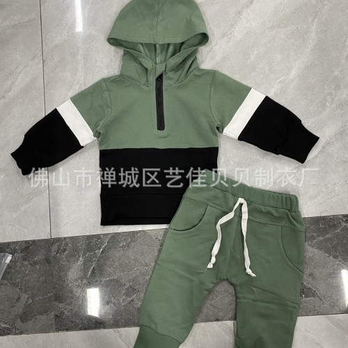 純色長袖拼接款連帽衛衣＋長褲套裝  廠價