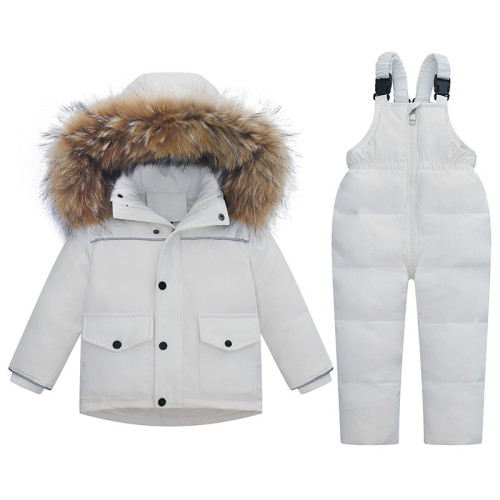 歐美兒童羽絨服套裝男童女童加厚1-6嵗滑雪服羽絨兩件套