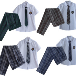 jk/dk格子褲男西褲夏季修身商務長褲上班製服休閒褲學院校服