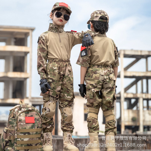 兒童迷彩服套裝男童蛙服特種兵短袖訓練服戶外夏令營小學生軍訓服