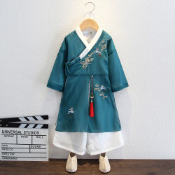 漢服男童新款風唐裝夏裝兒童短袖帥氣男孩薄款古風國學演出服