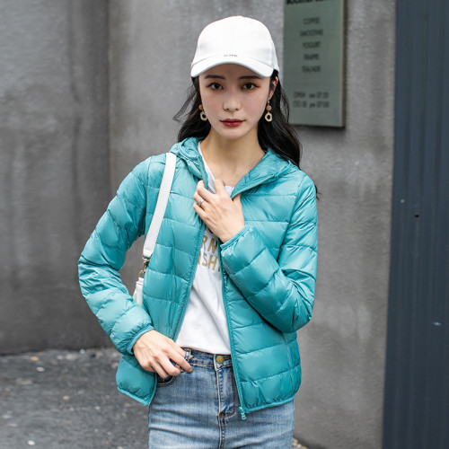 【歐美大碼】2024新款輕薄羽絨服女白鴨絨連帽羽絨服女士短款外套