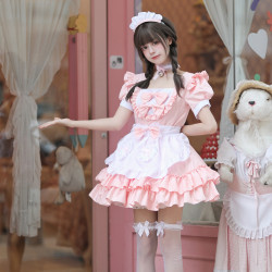 cosplay日系軟妹女僕裝連衣裙清純可愛粉色女傭製服套裝角色扮演