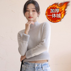 一體絨秋冬季加絨加厚2025年軟糯時尚洋氣打底針織衫半高領毛衣女