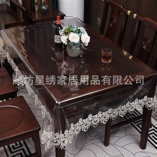 新款pvc桌布防水防油免洗蕾絲裝飾家用軟玻璃透明桌布