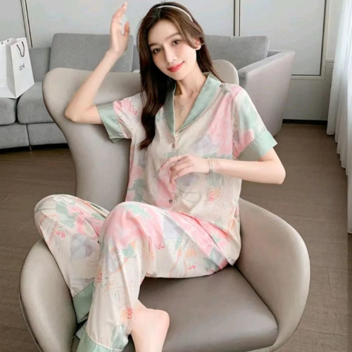 睡衣女春夏季薄款絲綢甜美2024年新款網紅爆款可外穿家居服套裝